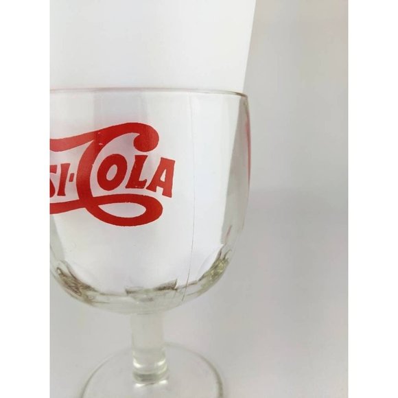 Vintage Pepsi Clear Glass Goblet Stemware | Clear Glass Thumbprint Water Goblet - Picture 7 of 9